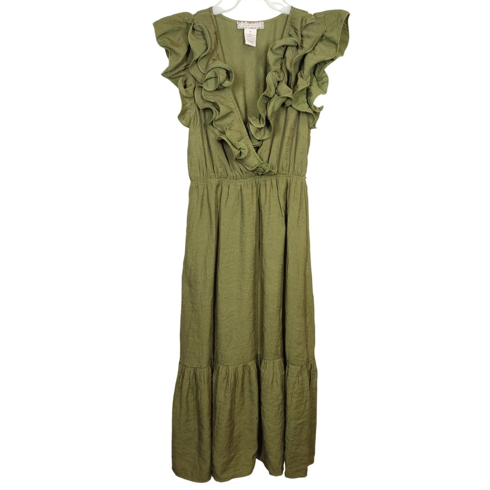A.Calin Dress Womens Medium Green Flying Tomato Ruffle Tiered Midi AD1584 Boho